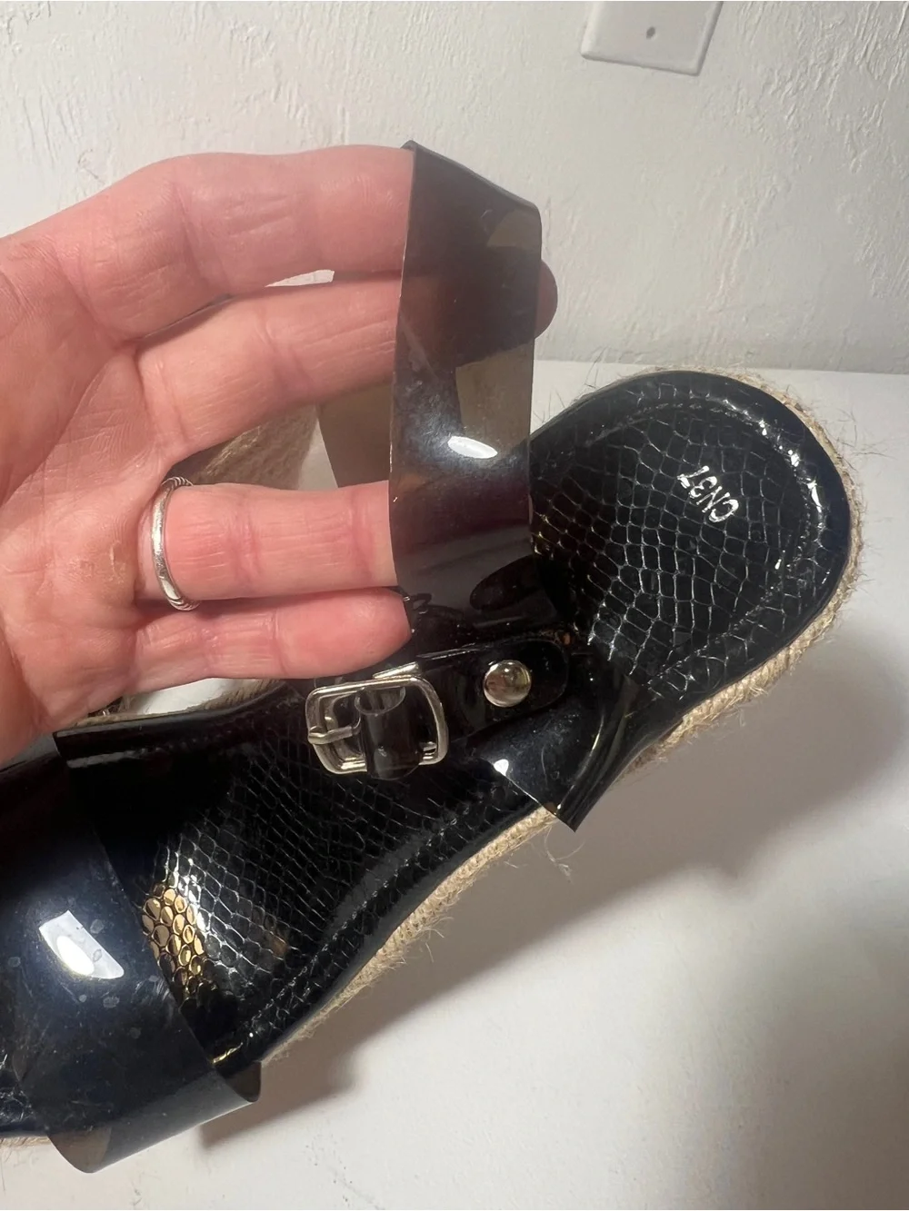 Black Espadrille Wedge Sandals with Jelly Ankle Strap